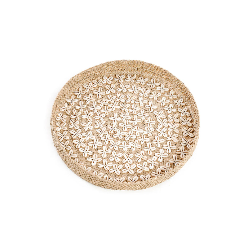 Plateau mural rond en coquillages tressés – Blanc naturel – Ø42 cm
