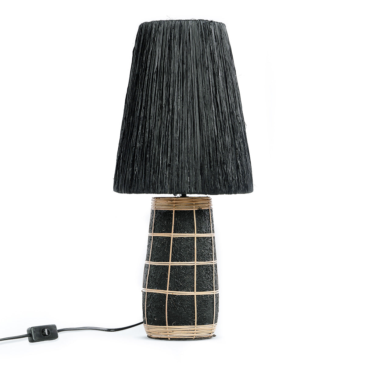 Lampe à poser en terracotta et rotin noir texturé – H56 cm