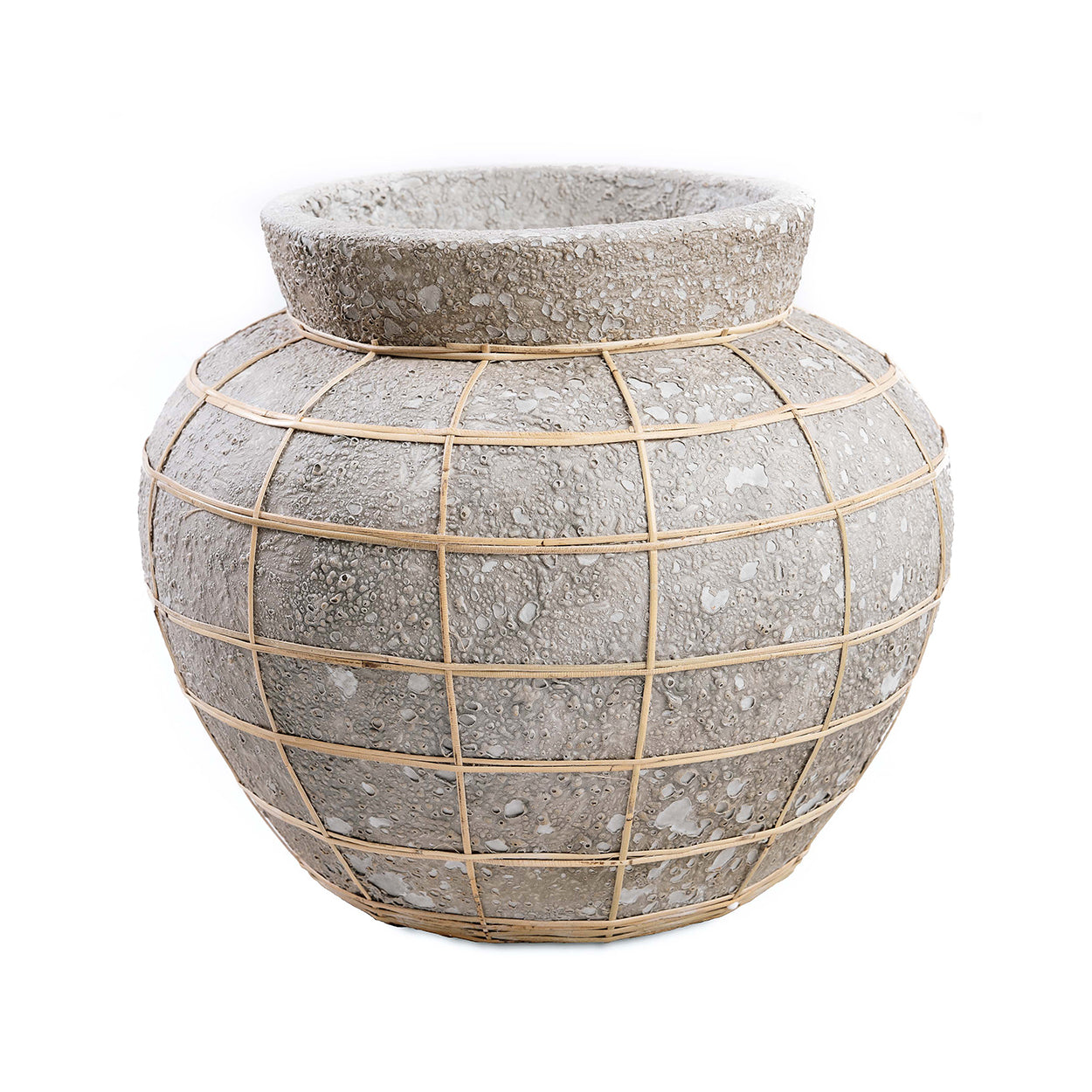 Vase ventre en terre cuite et rotin 33x27 cm