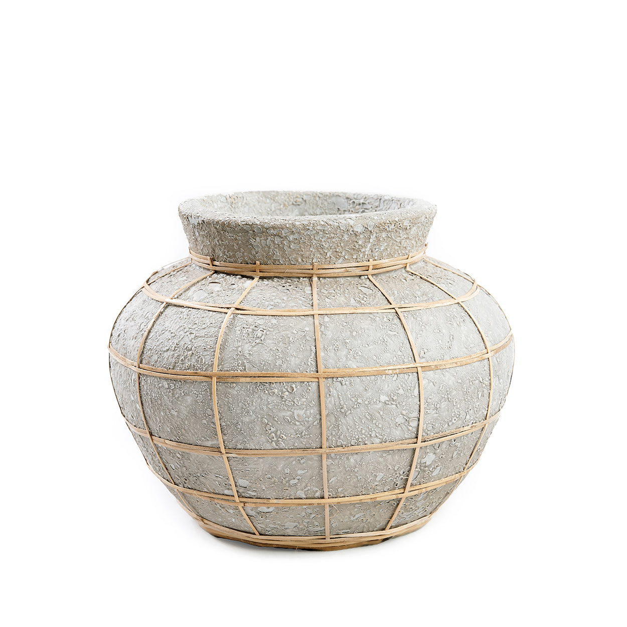 Vase en terre cuite et rotin 25 cm béton naturel