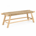 Banc en bois et fibre tressée naturel pour intérieur ou terrasse – 110x40 cm