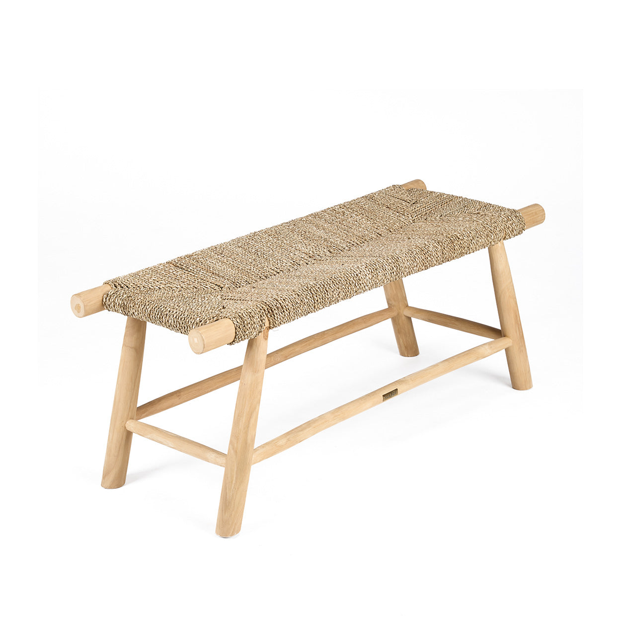 Banc en bois et fibre tressée naturel pour intérieur ou terrasse – 110x40 cm