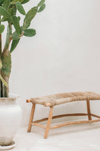 Banc en bois et fibre tressée naturel pour intérieur ou terrasse – 110x40 cm