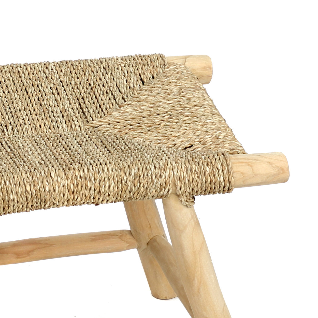 Tabouret rectangulaire en herbe de mer et bois naturel pour intérieur – 60x38 cm