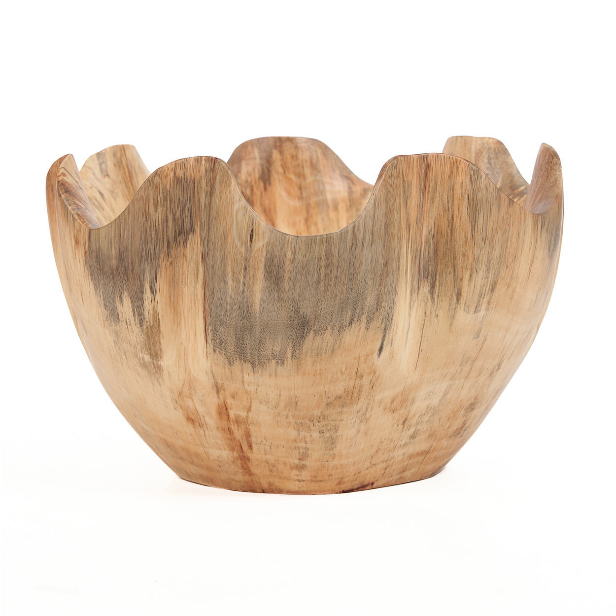 Bol en bois de teck naturel bord ondulé pour fruits et décoration