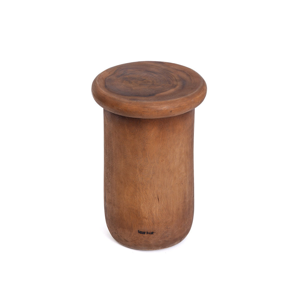 Tabouret cylindrique en bois de suar naturel à bord arrondi – H45 cm