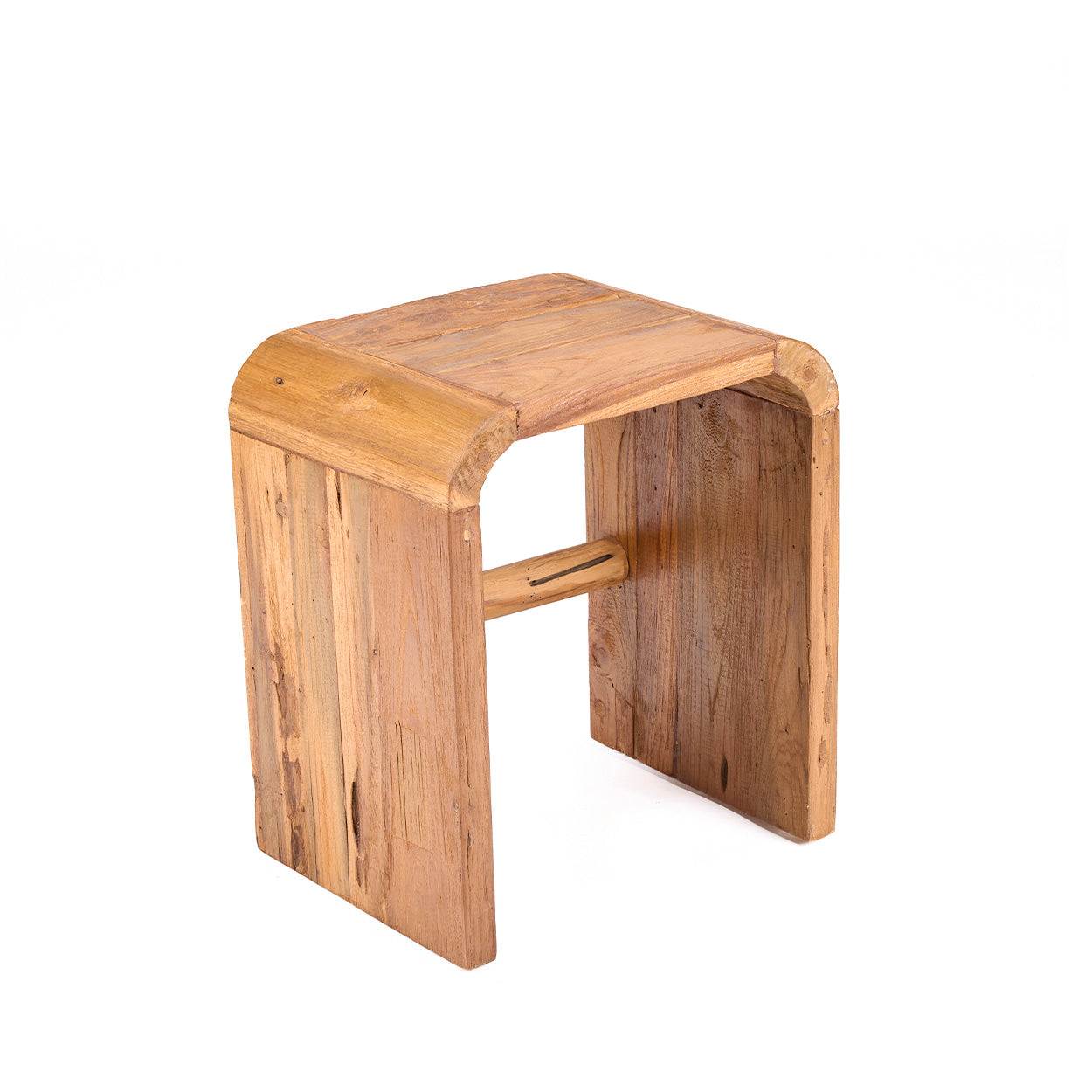 Tabouret d'appoint teck naturel courbes douces – 30x40 cm