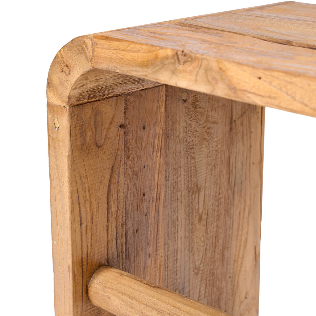 Tabouret d'appoint teck naturel courbes douces – 30x40 cm