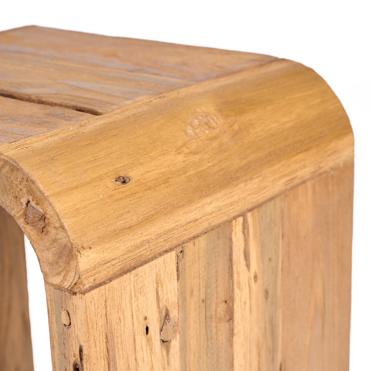 Tabouret d'appoint teck naturel courbes douces – 30x40 cm