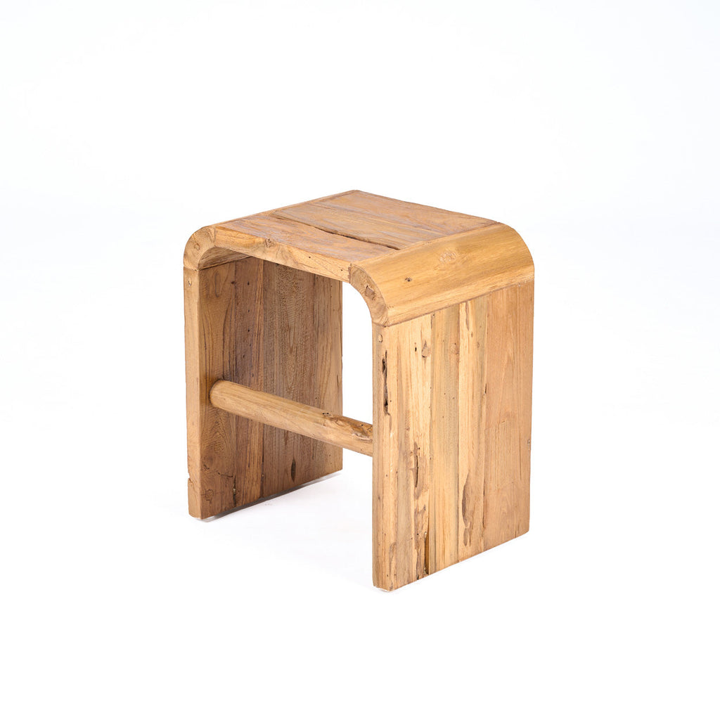Tabouret d'appoint teck naturel courbes douces – 30x40 cm