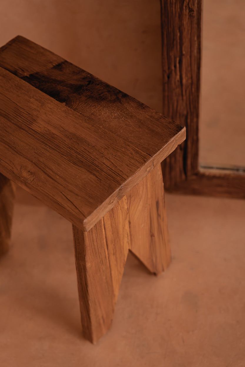 Tabouret rectangulaire teck naturel bois massif 45 cm