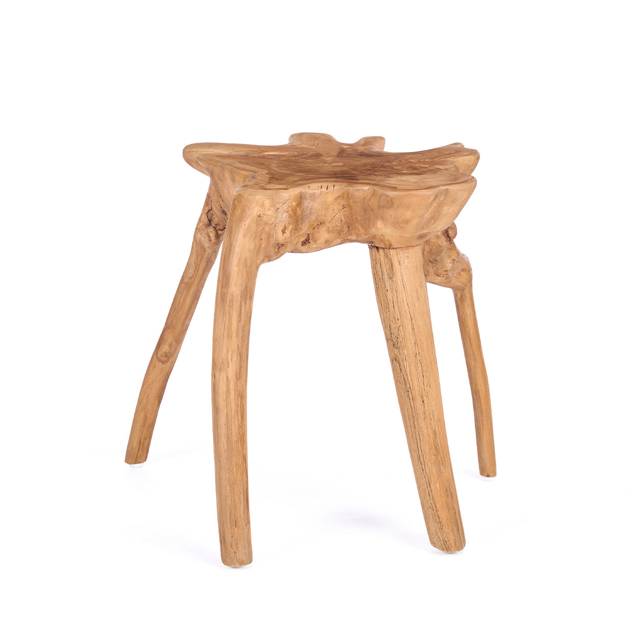 Tabouret racine teck organique naturel pour salon – H45 cm