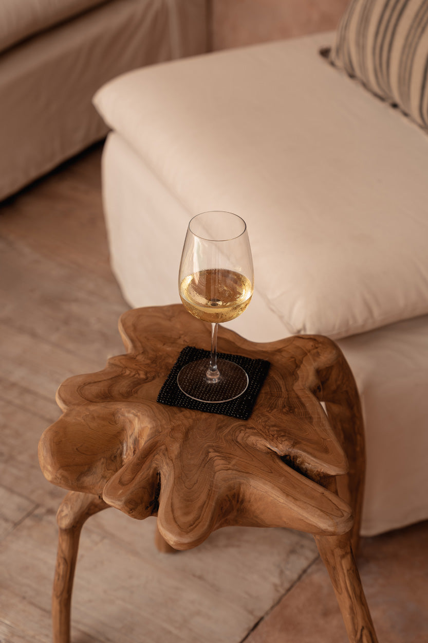 Tabouret racine teck organique naturel pour salon – H45 cm