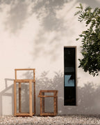 Lanterne rectangulaire en bois de teck recyclé avec poignée – H60 cm