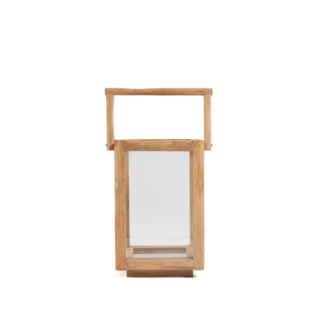 Lanterne rectangulaire en bois de teck recyclé naturel avec poignée – H43 cm