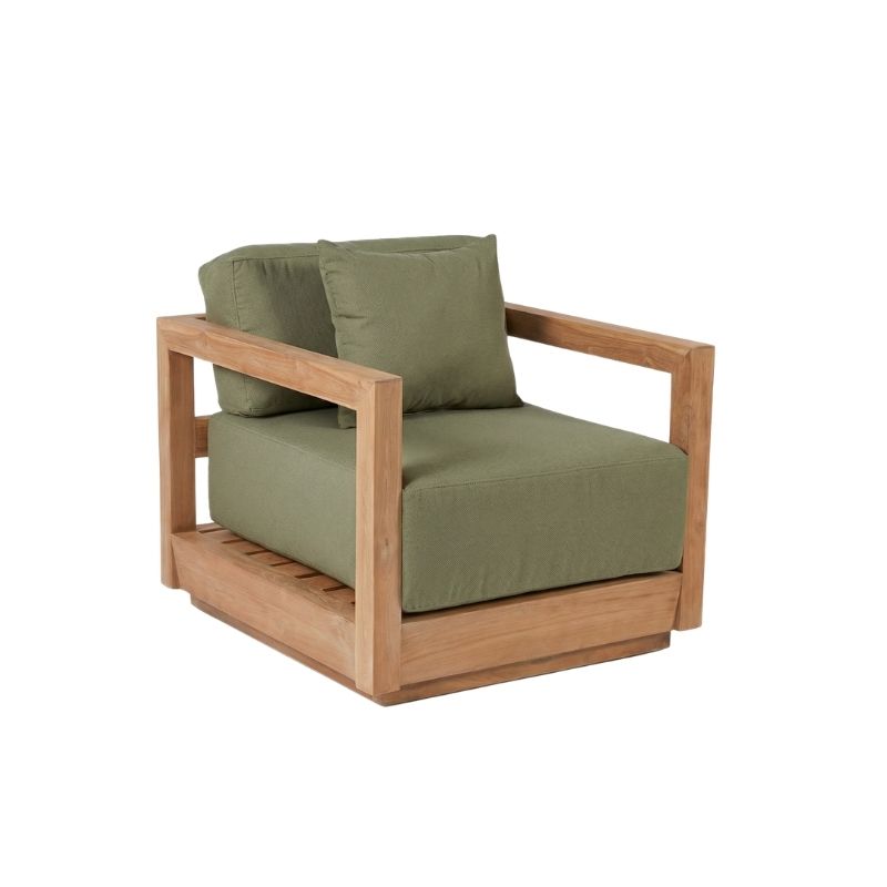 Fauteuil d'extérieur teck bois clair vert olive - 70x70 cm