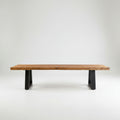 Banc en teck recyclé pieds en métal noir rectangulaire – 220x100 cm