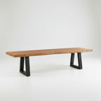 Banc en teck recyclé pieds en métal noir rectangulaire – 280x110 cm