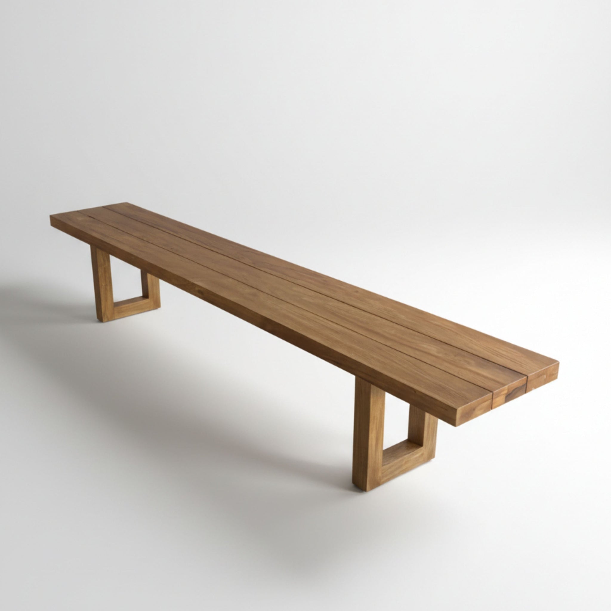 Banc en teck recyclé finition naturelle pieds ajourés – 220x100 cm