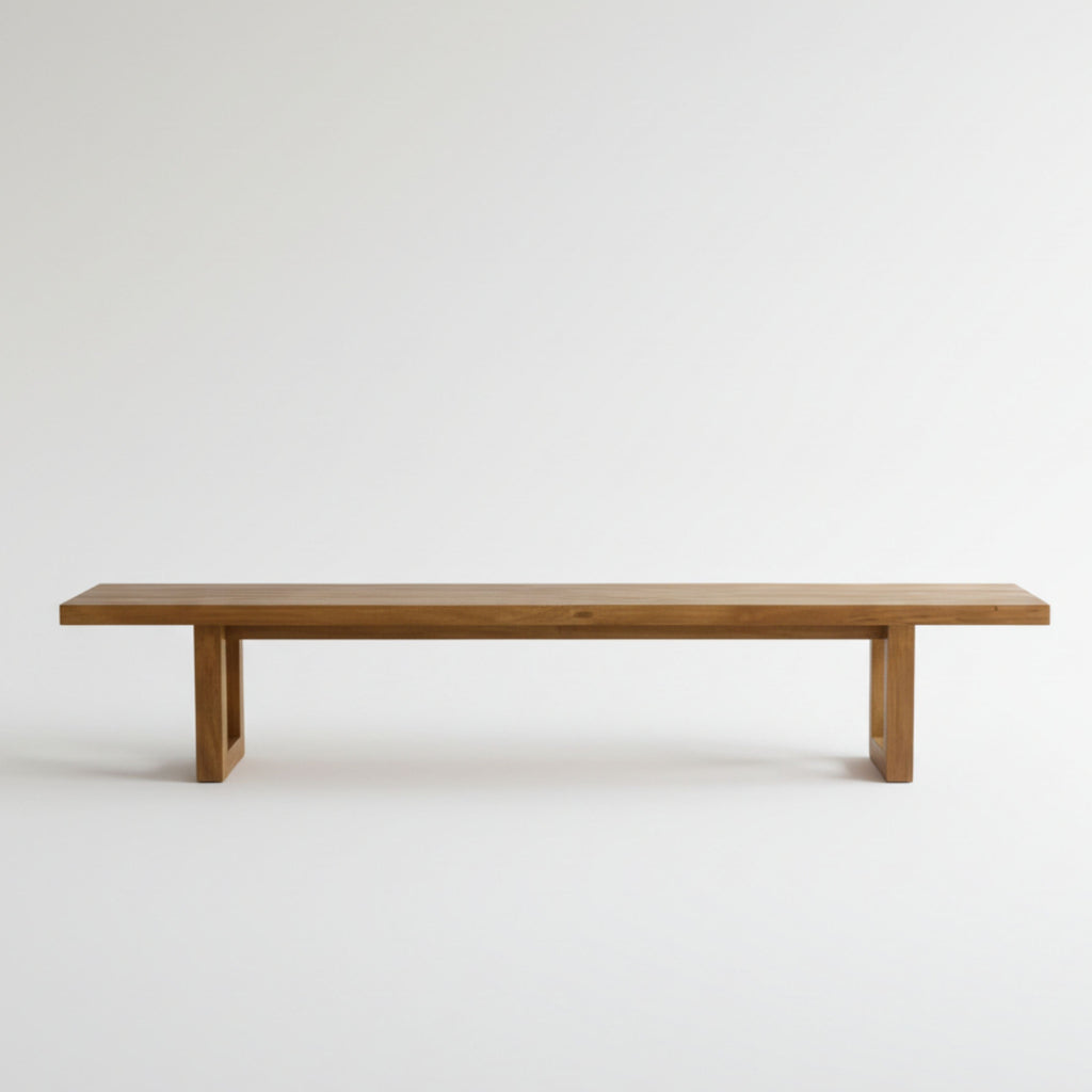 Banc en teck recyclé finition naturelle pieds ajourés – 280x110 cm