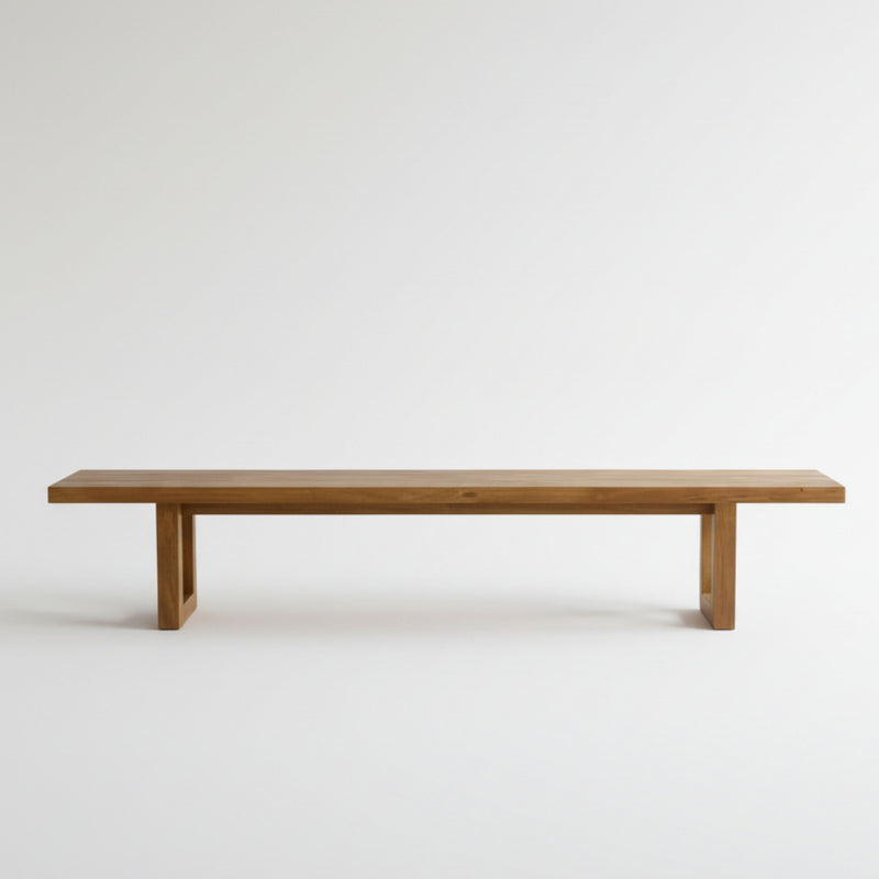 Banc en teck recyclé finition naturelle pieds ajourés – 280x110 cm