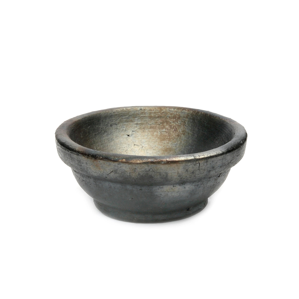 Bol rond en terre cuite brûlée noir aspect patiné