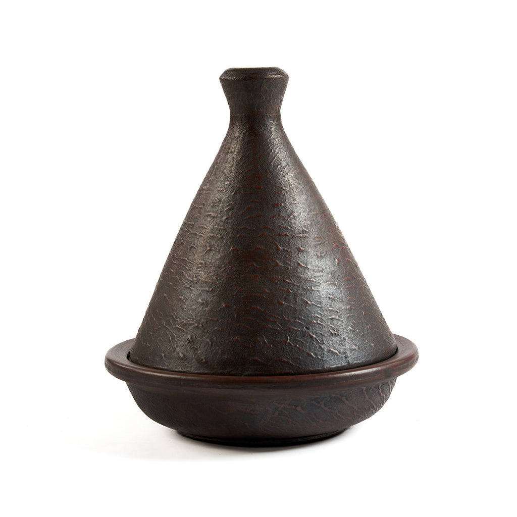 Plat à tajine en terre cuite brun foncé couvercle conique texturé – Ø21 cm