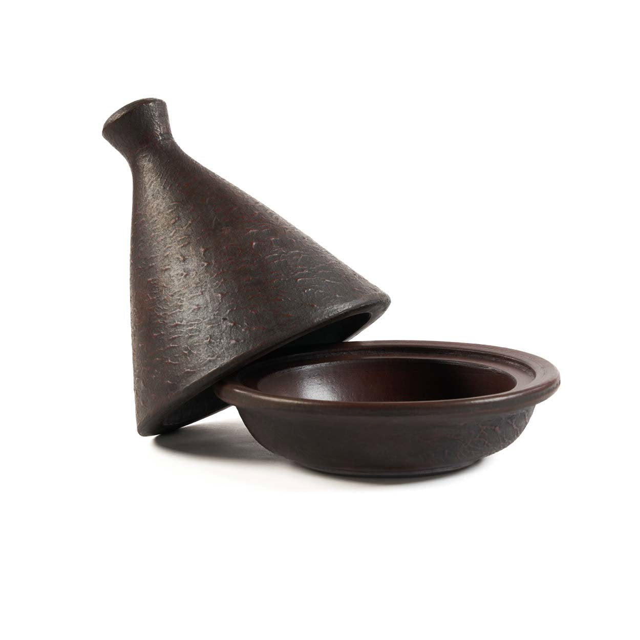 Plat à tajine en terre cuite brun foncé couvercle conique texturé – Ø21 cm