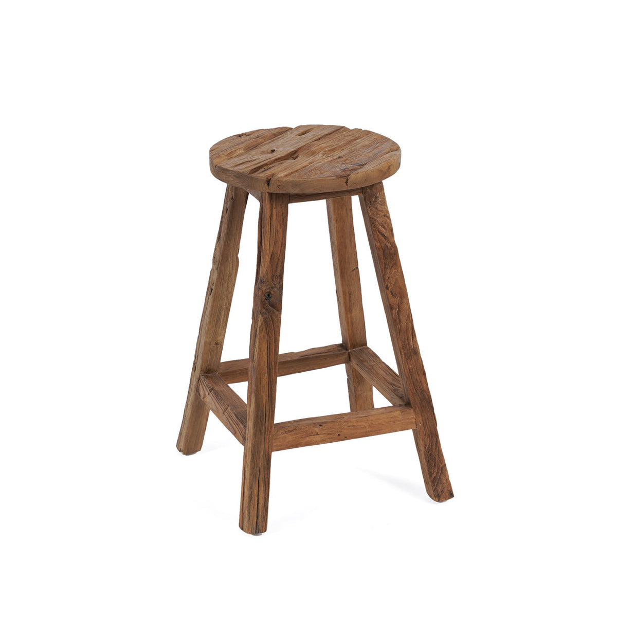 Tabouret de bar en teck recyclé brun naturel assise ronde – H70 cm