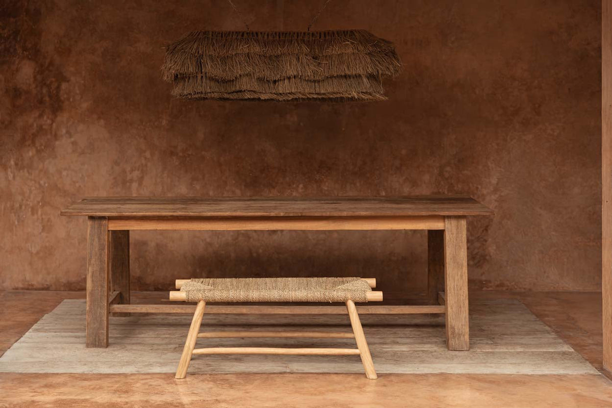 Suspension frangée en fibres naturelles beige paille – 140x60 cm