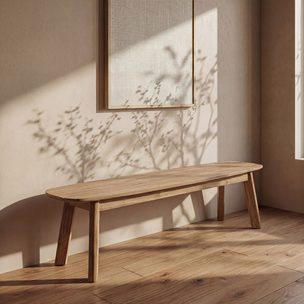 Banc en teck recyclé ovale naturel – 160x40 cm