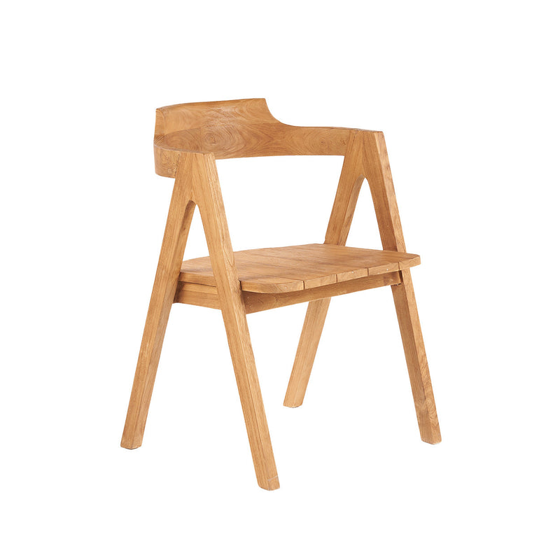 Chaise de salle à manger en teck naturel pour extérieur avec dossier courbé