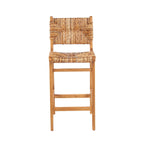 Tabouret de bar en bois recyclé et rotin tressé naturel avec dossier