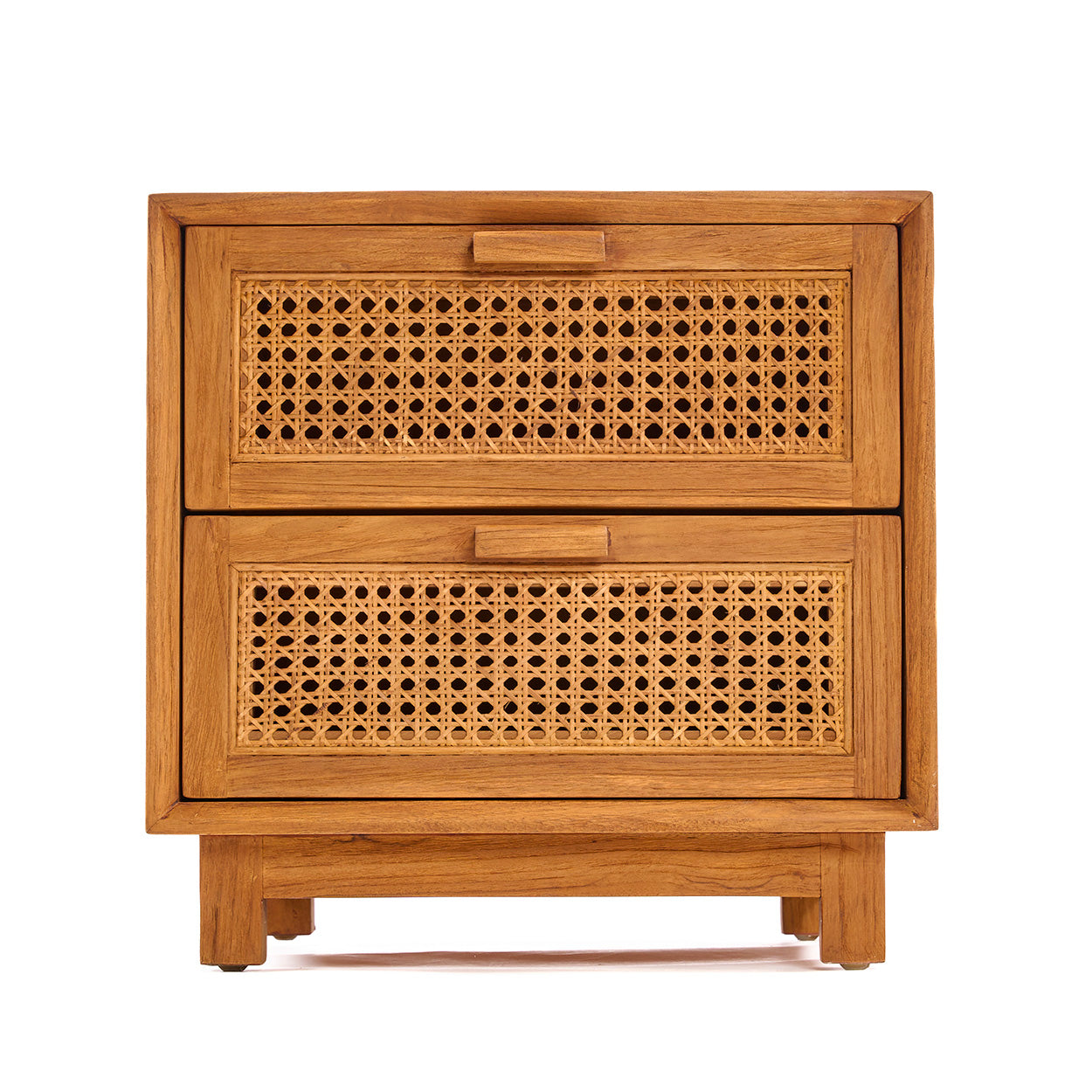 Chevet en teck et rotin naturel pour chambre 2 tiroirs – 51x48 cm