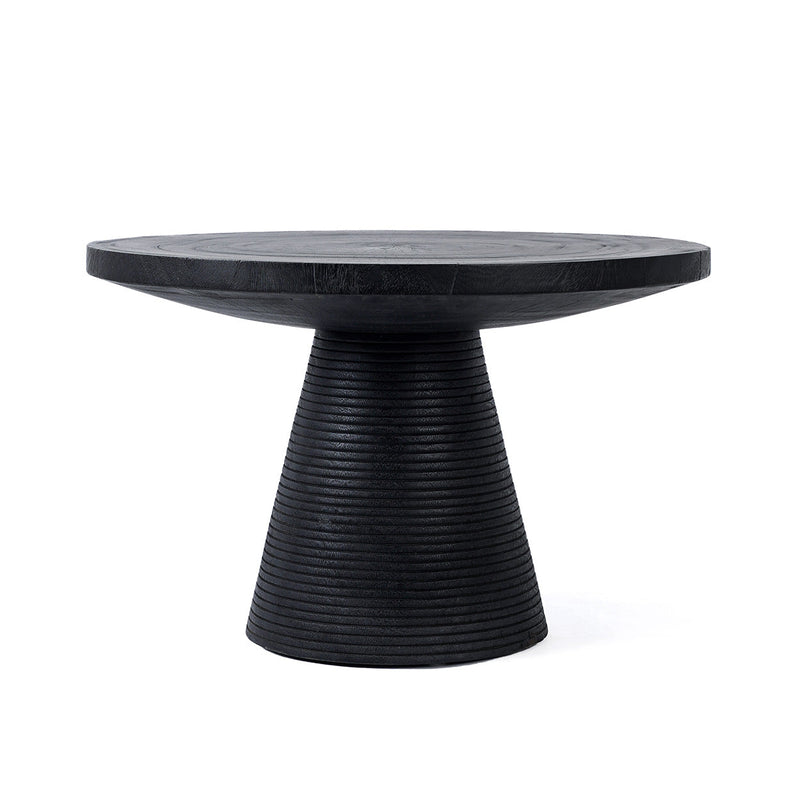 Table basse ronde en bois de suar noir avec base rainurée – Ø70 cm