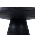 Table basse ronde en bois de suar noir avec base rainurée – Ø70 cm