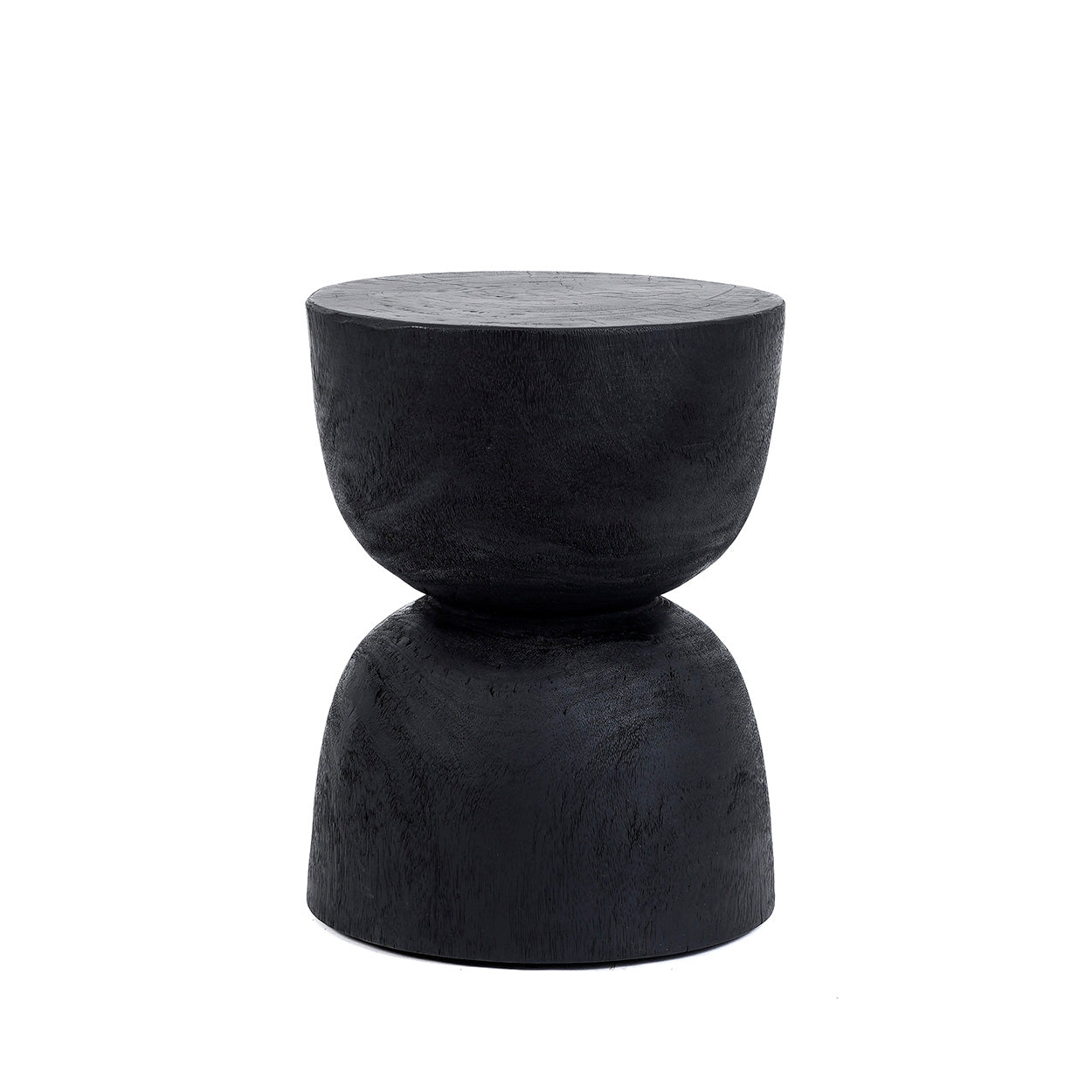 Tabouret cylindrique en bois de suar noir à finition lisse – H45 cm