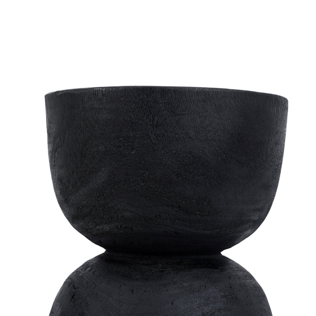 Tabouret cylindrique en bois de suar noir à finition lisse – H45 cm
