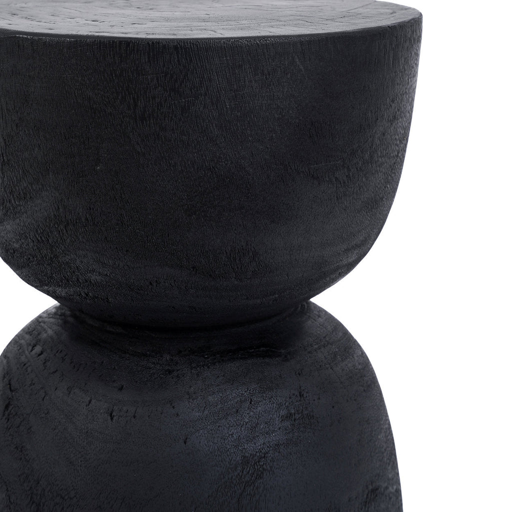 Tabouret cylindrique en bois de suar noir à finition lisse – H45 cm