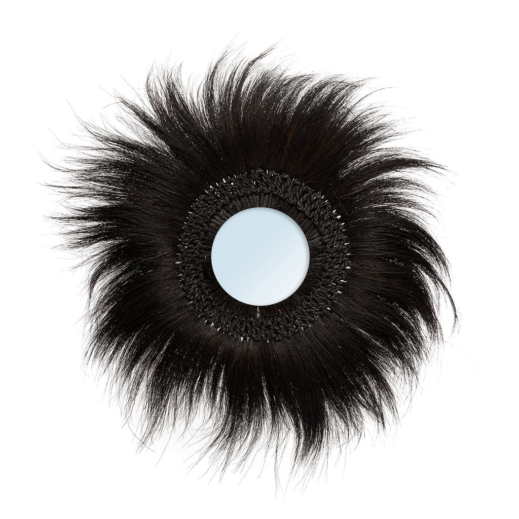 Miroir rond en herbe de Rayung noire 70 cm mural