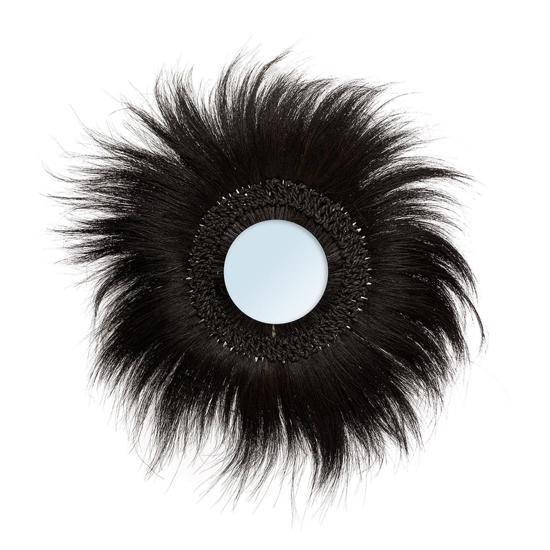 Miroir rond en herbe de Rayung noire 70 cm mural