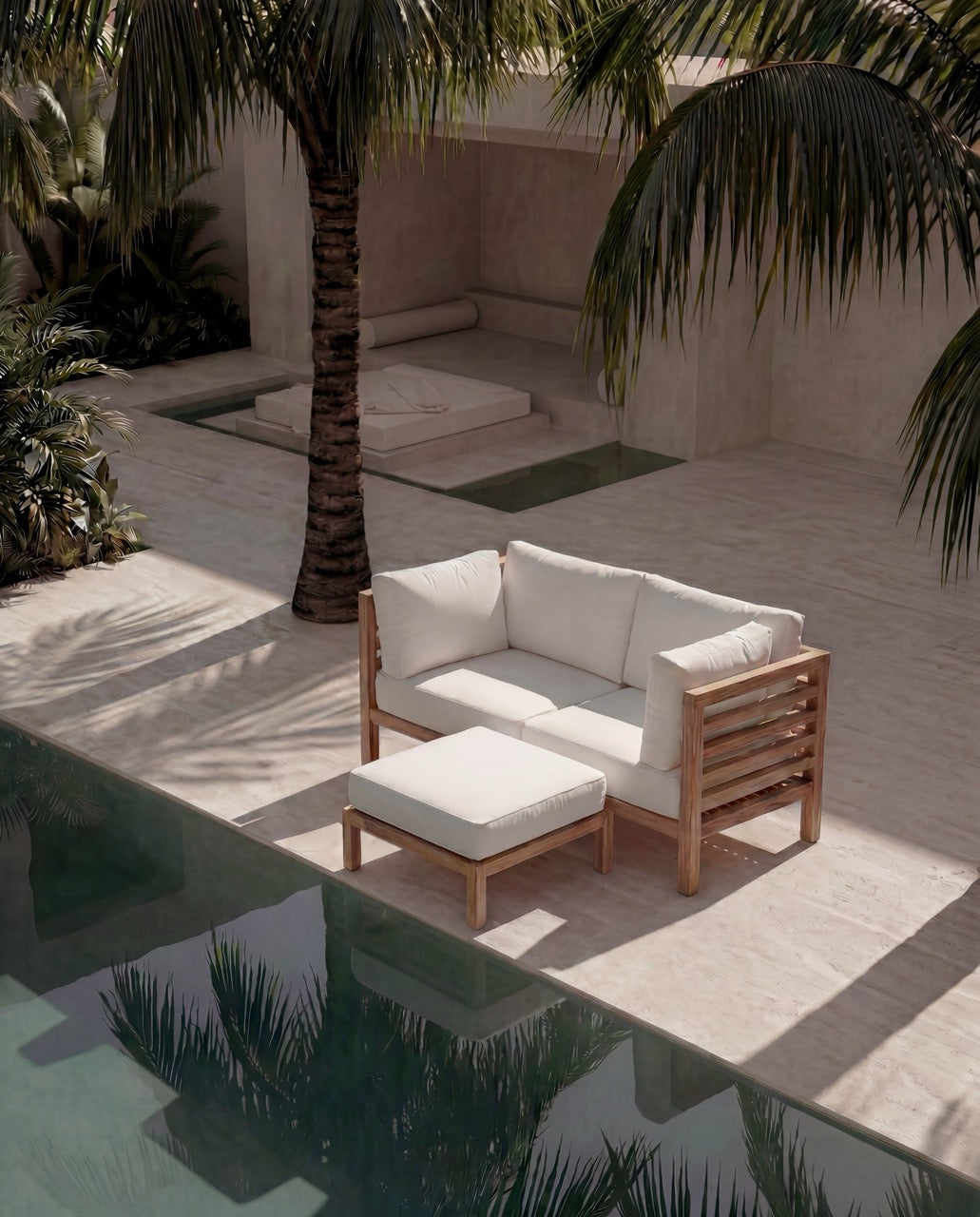 Pouf carré modulaire en teck recyclé 80x80 naturel blanc