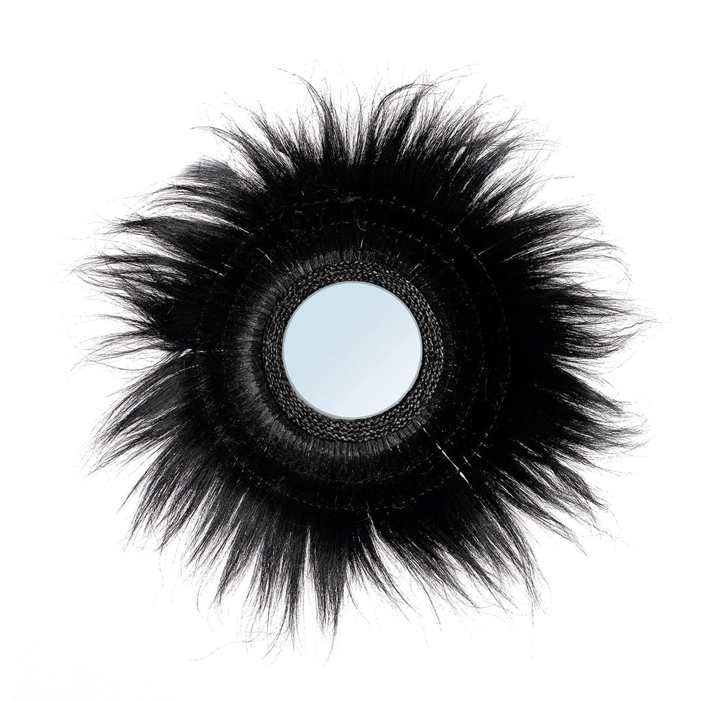 Miroir rond en herbe séchée noire 90cm