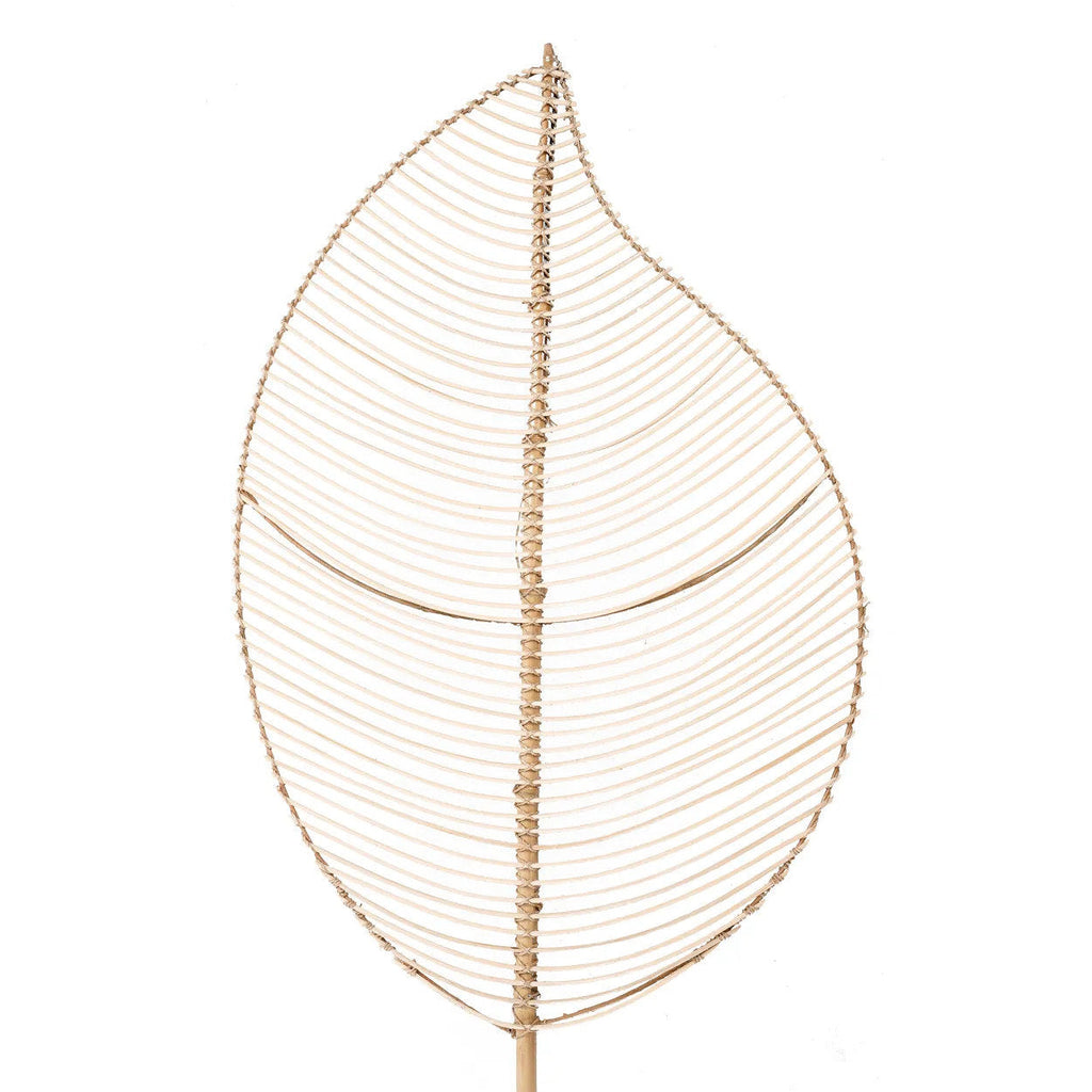 Feuille décorative rotin ajourée sur tige bambou couleur naturelle – H120 cm