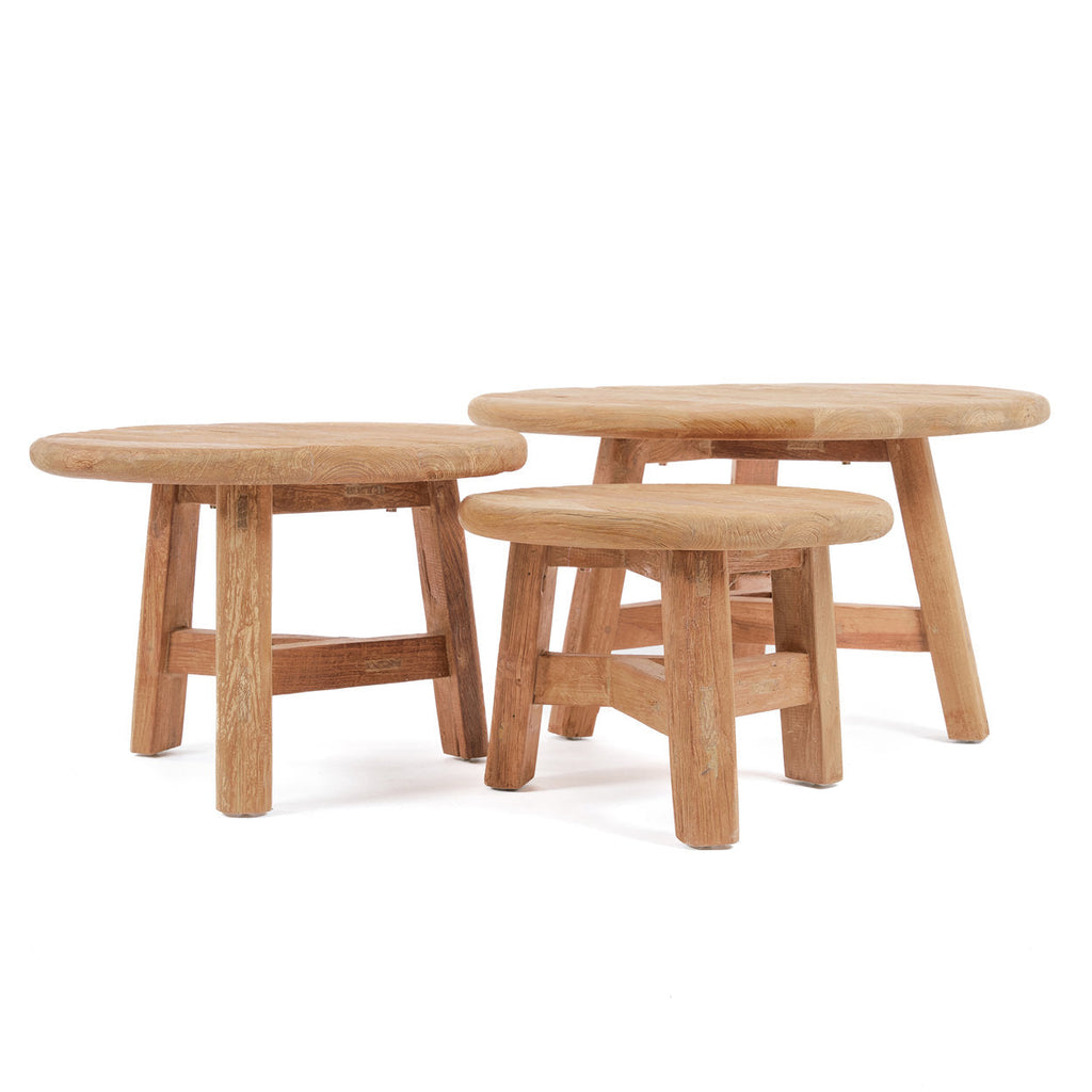Table basse ronde en bois de teck recyclé naturel – Ø80 cm
