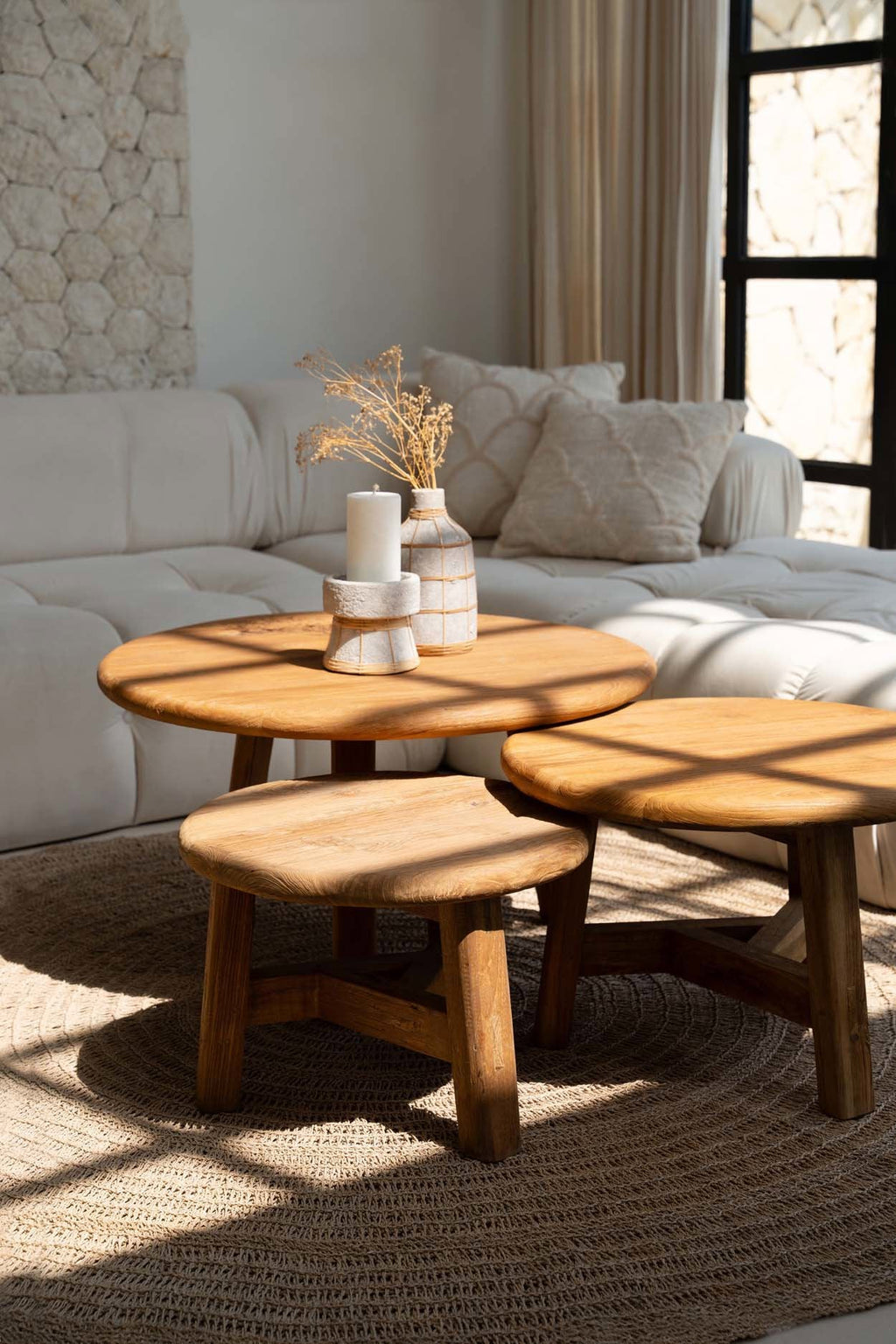 Table basse ronde en bois de teck recyclé naturelle – Ø50 cm