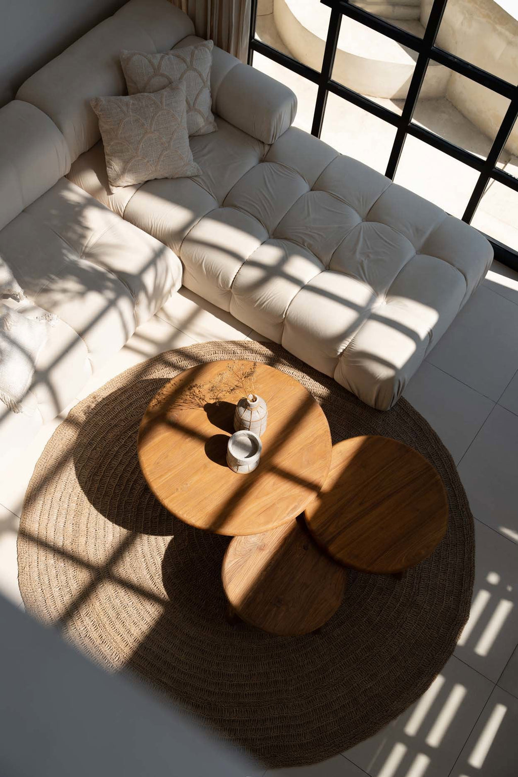Table basse ronde en bois de teck recyclé naturelle – Ø50 cm