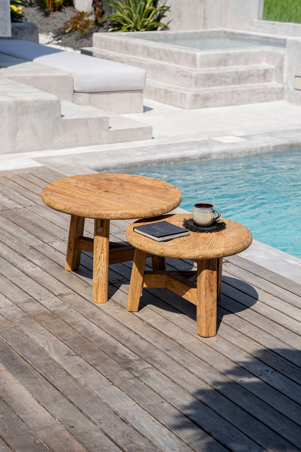 Table basse ronde en bois de teck recyclé naturelle – Ø50 cm