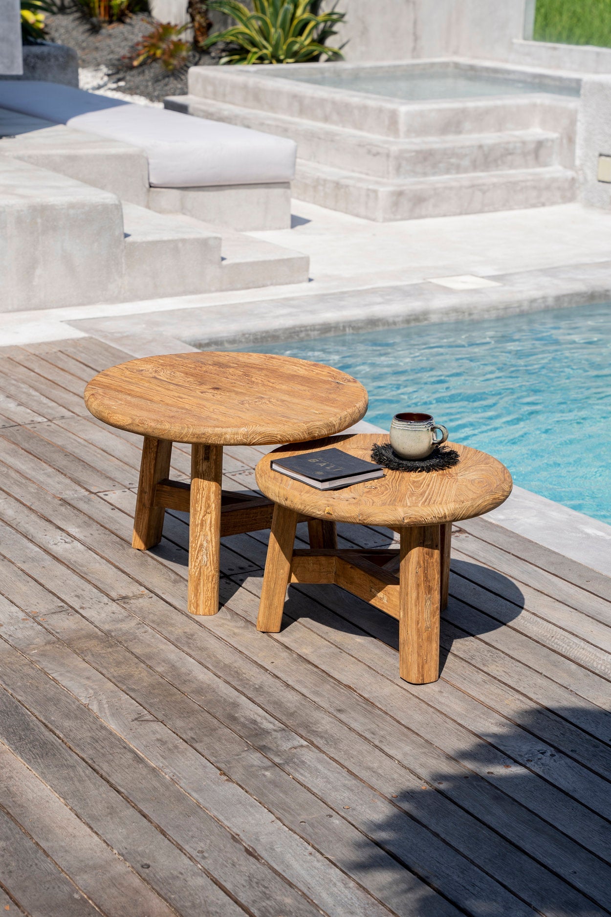 Table basse ronde en bois de teck recyclé naturelle – Ø50 cm