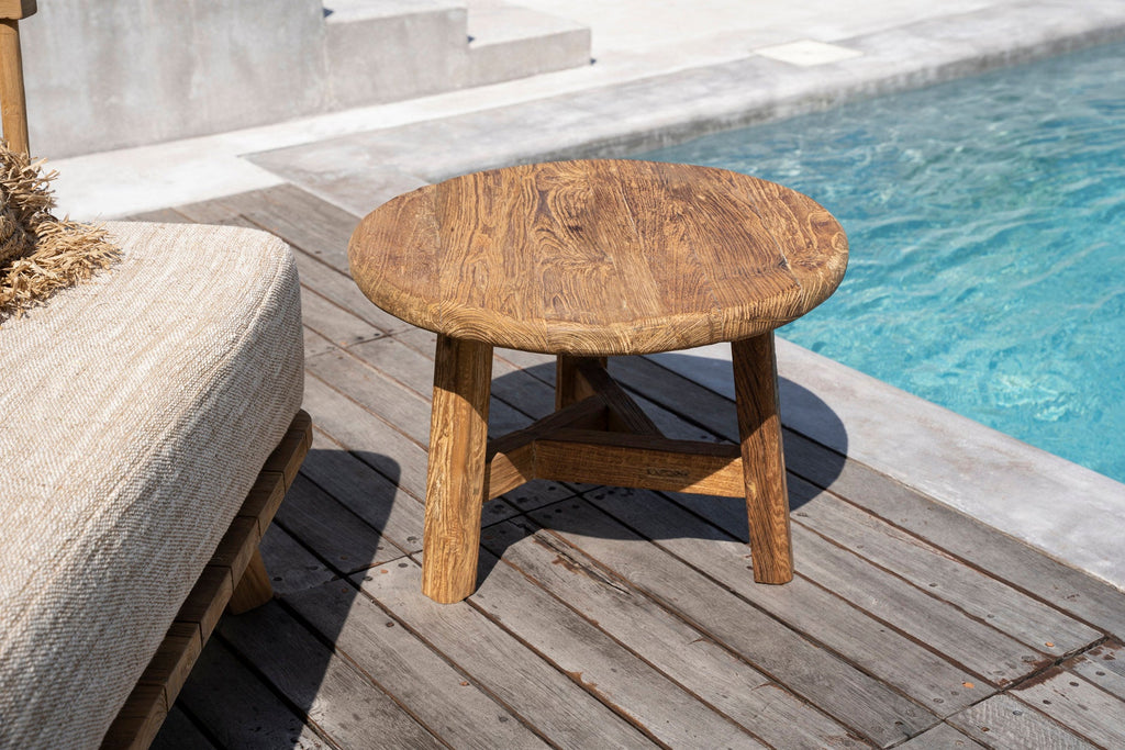 Table basse ronde en bois de teck recyclé naturelle – Ø50 cm